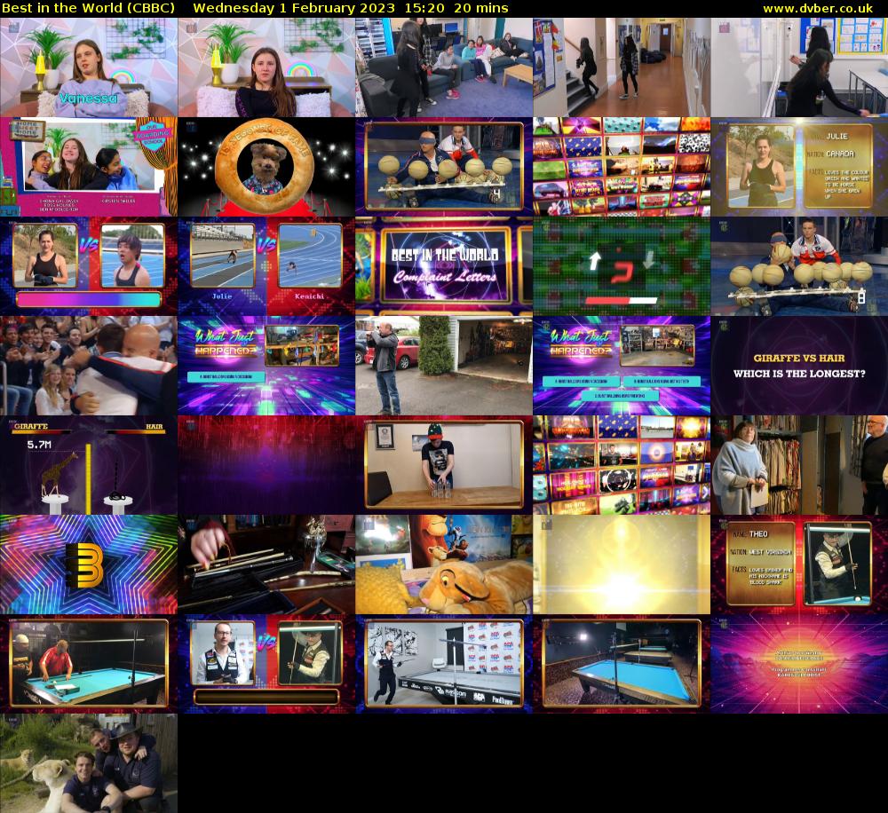 Best in the World (CBBC) Wednesday 1 February 2023 15:20 - 15:40