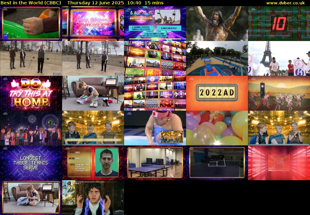 Best in the World (CBBC) Thursday 12 June 2025 10:40 - 10:55