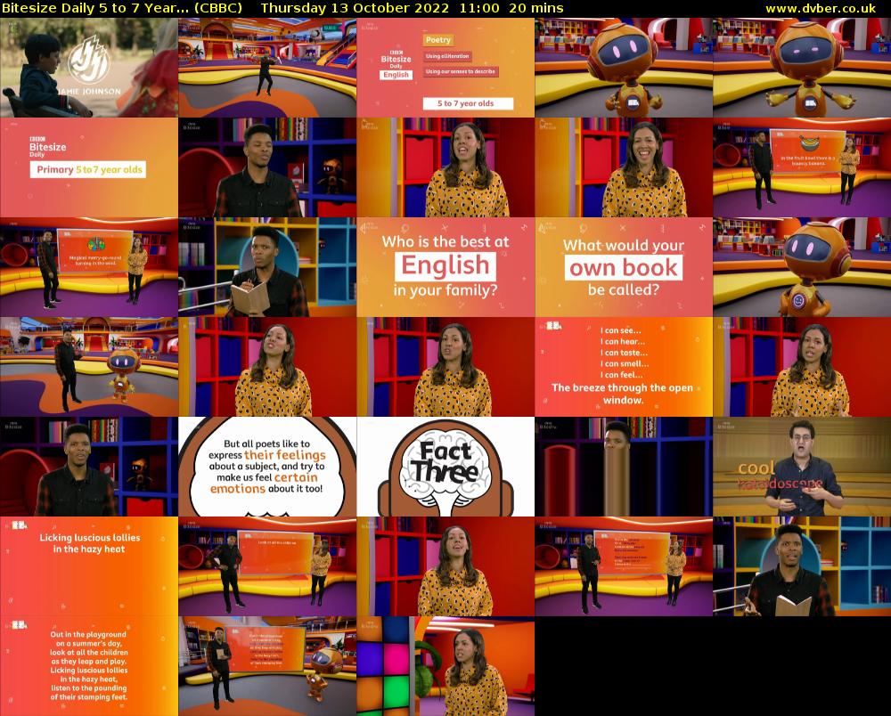 Bitesize Daily 5 to 7 year... (CBBC) Thursday 13 October 2022 11:00 - 11:20