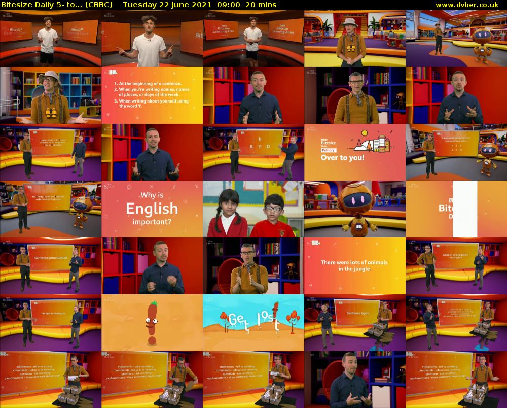 Bitesize Daily 5- to... (CBBC) Tuesday 22 June 2021 09:00 - 09:20