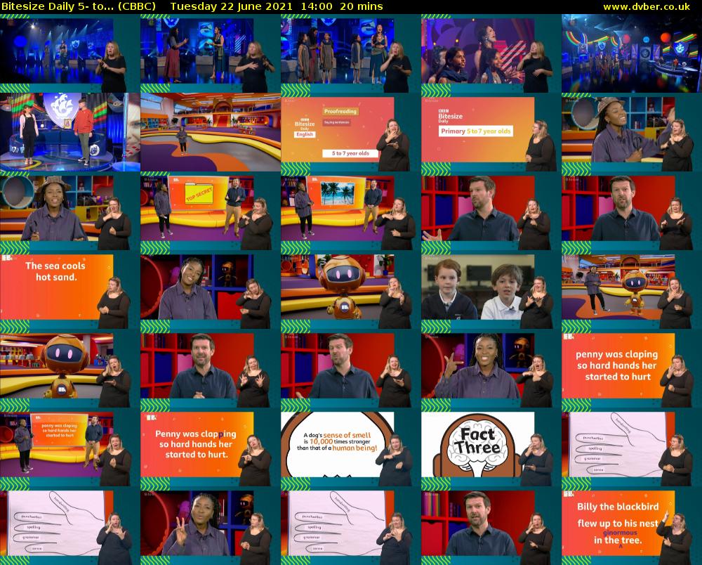 Bitesize Daily 5- to... (CBBC) Tuesday 22 June 2021 14:00 - 14:20