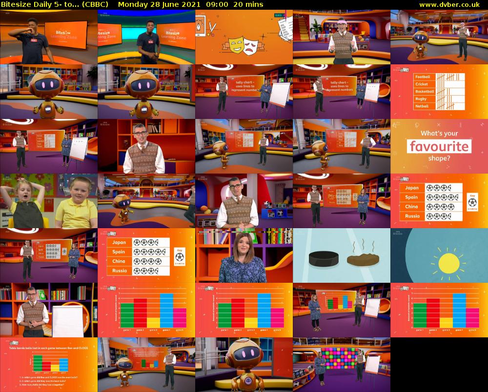 Bitesize Daily 5- to... (CBBC) Monday 28 June 2021 09:00 - 09:20