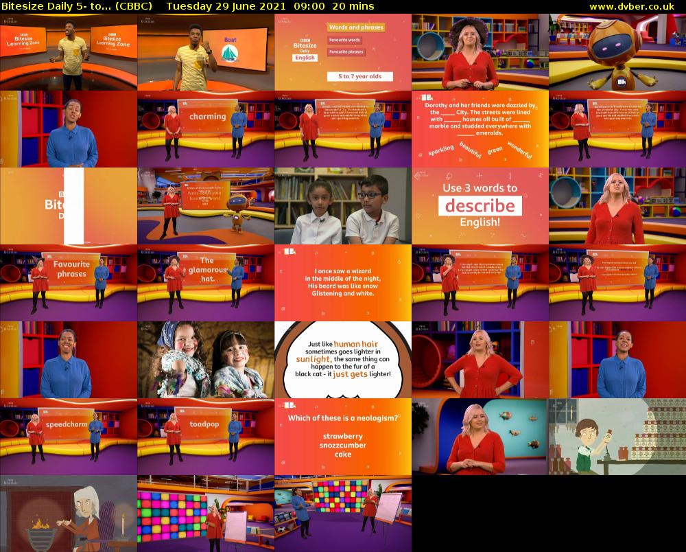 Bitesize Daily 5- to... (CBBC) Tuesday 29 June 2021 09:00 - 09:20