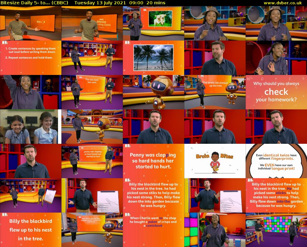 Bitesize Daily 5- to... (CBBC) Tuesday 13 July 2021 09:00 - 09:20