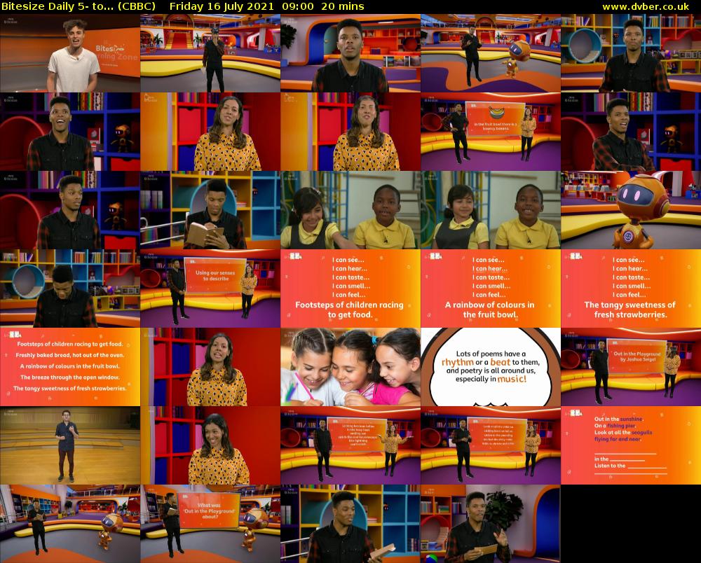 Bitesize Daily 5- to... (CBBC) Friday 16 July 2021 09:00 - 09:20