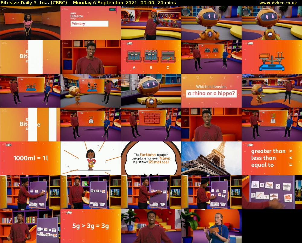 Bitesize Daily 5- to... (CBBC) Monday 6 September 2021 09:00 - 09:20