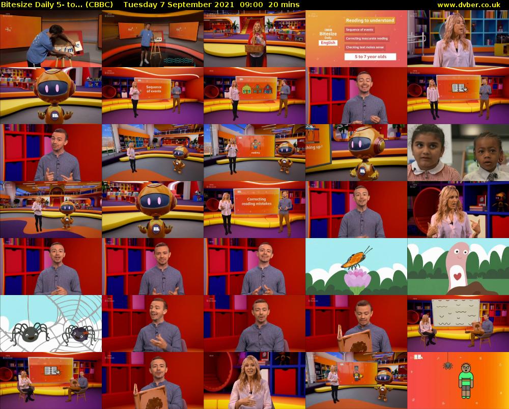 Bitesize Daily 5- to... (CBBC) Tuesday 7 September 2021 09:00 - 09:20