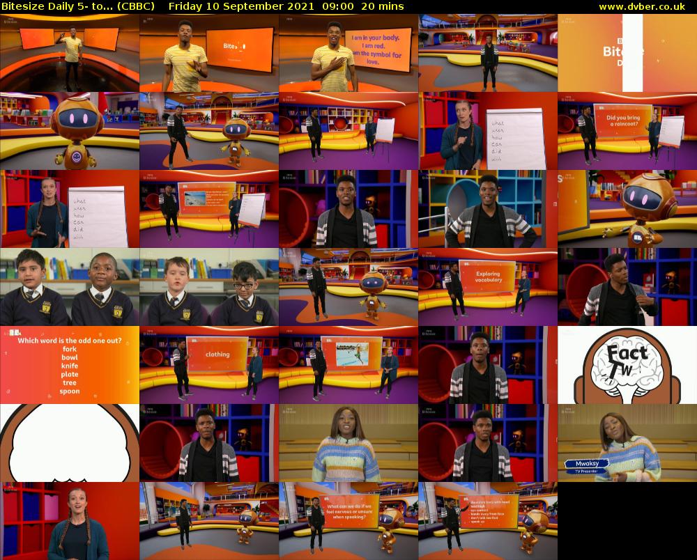 Bitesize Daily 5- to... (CBBC) Friday 10 September 2021 09:00 - 09:20