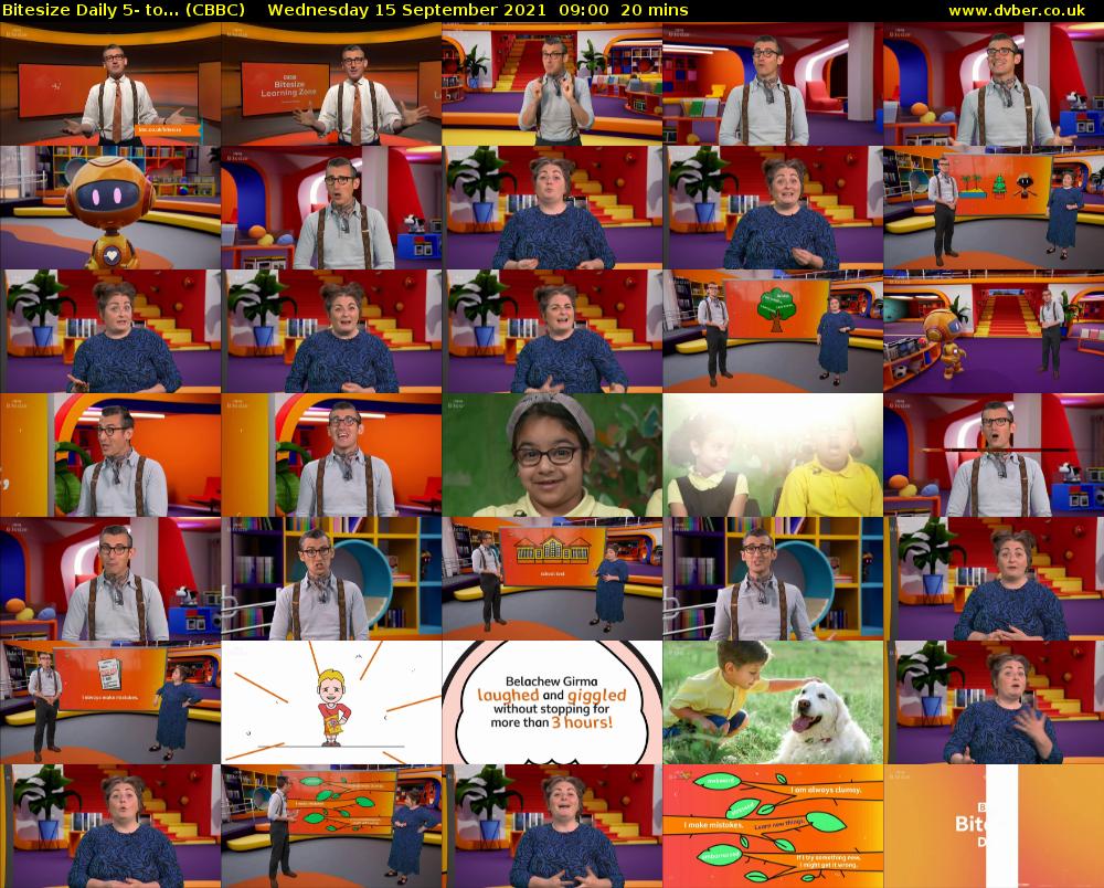 Bitesize Daily 5- to... (CBBC) Wednesday 15 September 2021 09:00 - 09:20
