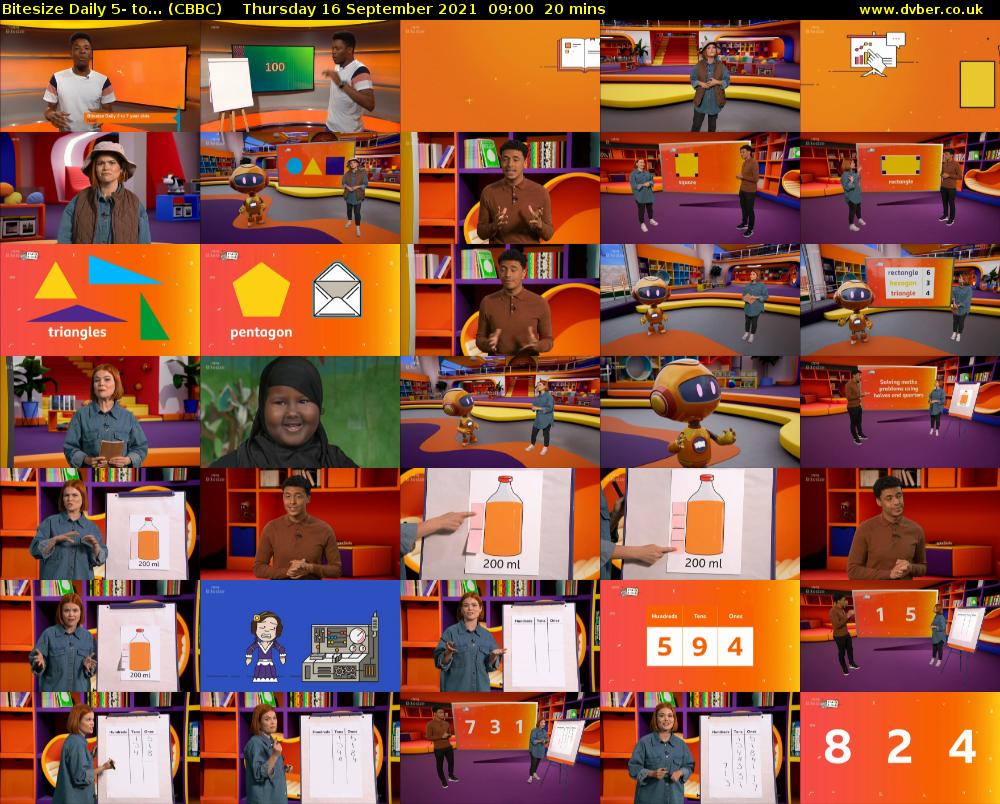 Bitesize Daily 5- to... (CBBC) Thursday 16 September 2021 09:00 - 09:20