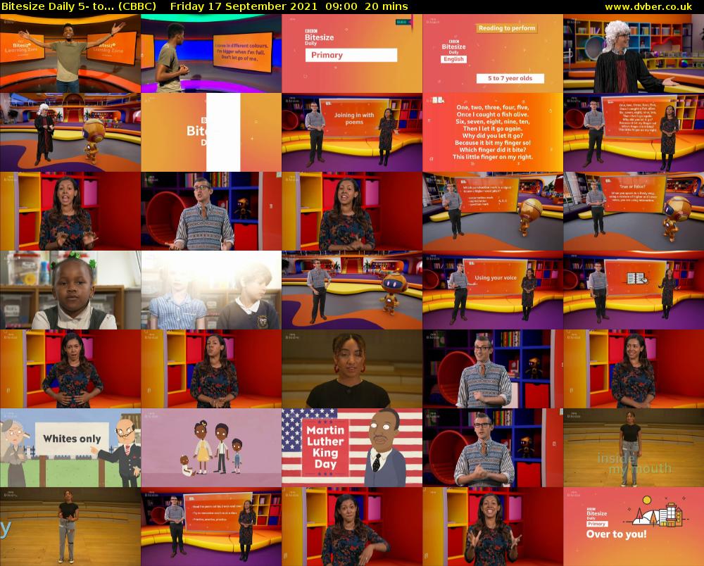 Bitesize Daily 5- to... (CBBC) Friday 17 September 2021 09:00 - 09:20