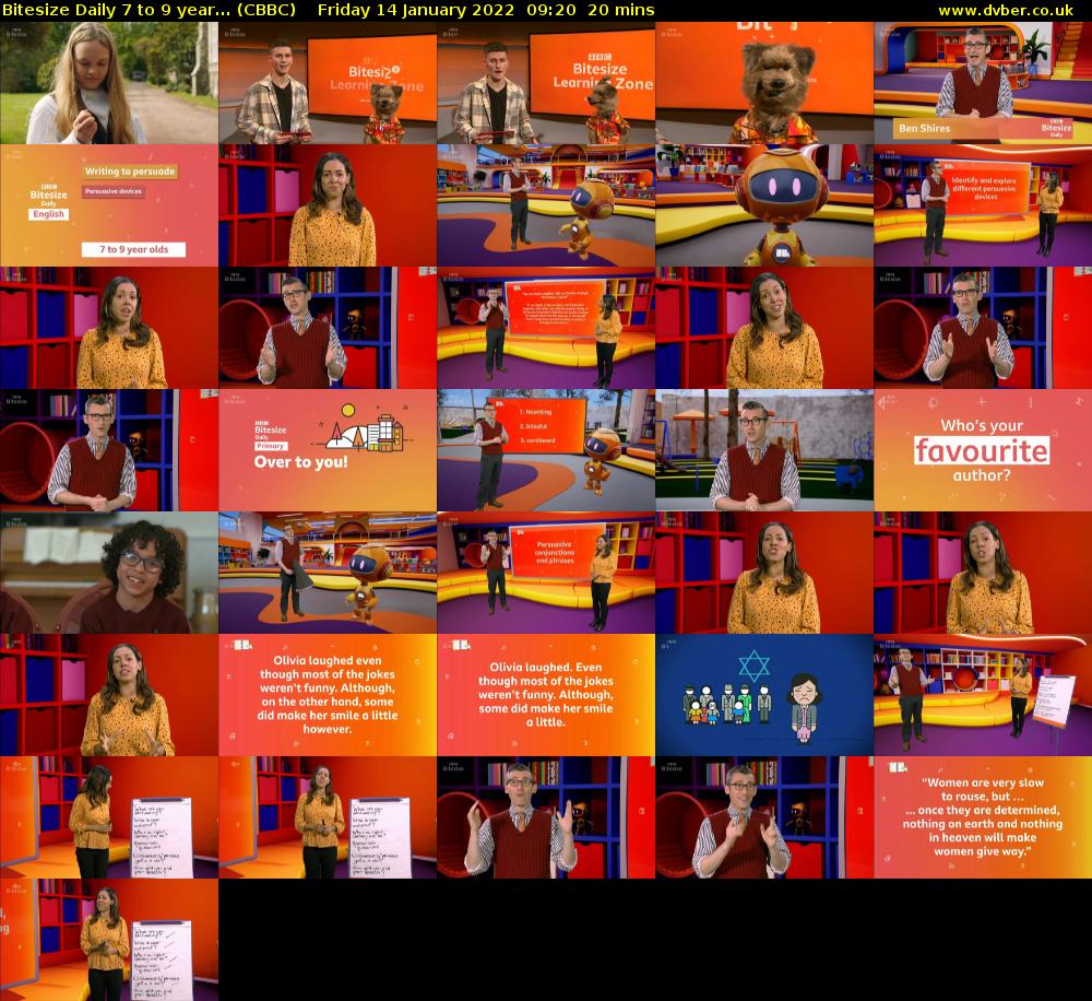Bitesize Daily 7 to 9 year... (CBBC) Friday 14 January 2022 09:20 - 09:40