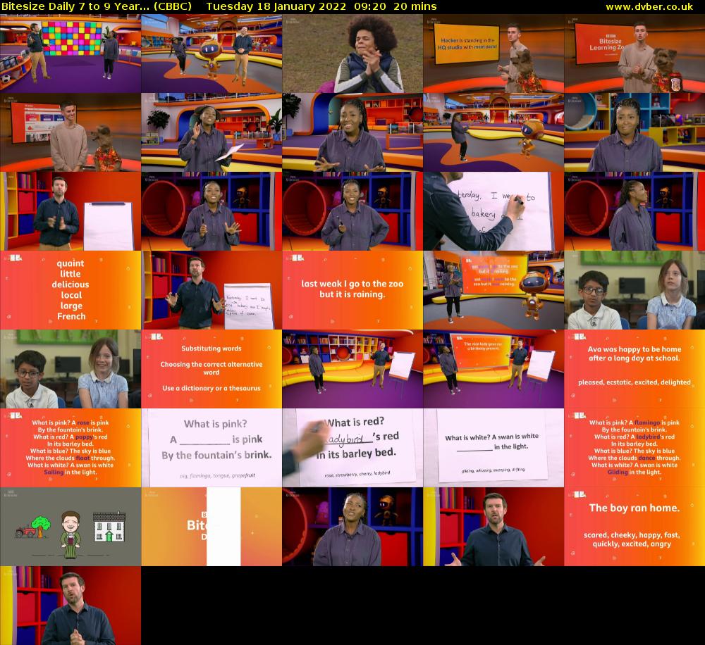 Bitesize Daily 7 to 9 year... (CBBC) Tuesday 18 January 2022 09:20 - 09:40