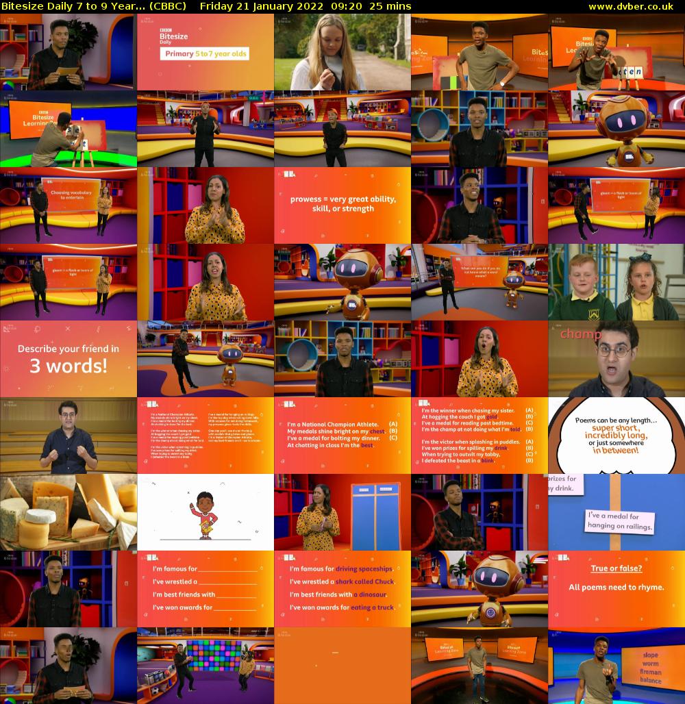 Bitesize Daily 7 to 9 year... (CBBC) Friday 21 January 2022 09:20 - 09:45