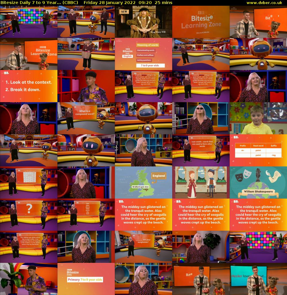Bitesize Daily 7 to 9 year... (CBBC) Friday 28 January 2022 09:20 - 09:45