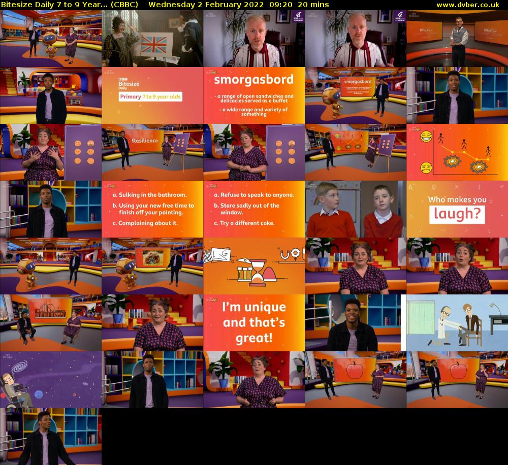 Bitesize Daily 7 to 9 year... (CBBC) Wednesday 2 February 2022 09:20 - 09:40