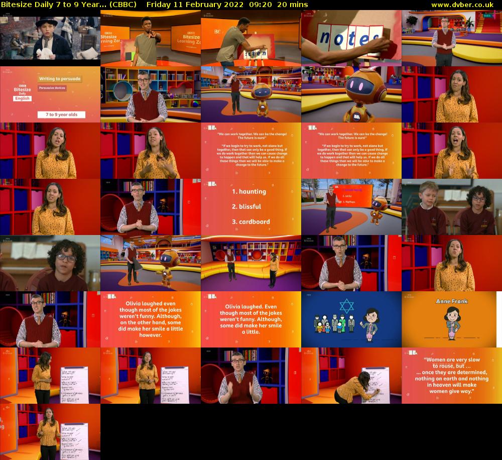 Bitesize Daily 7 to 9 year... (CBBC) Friday 11 February 2022 09:20 - 09:40