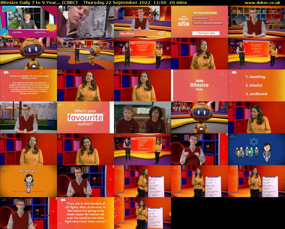 Bitesize Daily 7 to 9 year... (CBBC) Thursday 22 September 2022 11:00 - 11:20