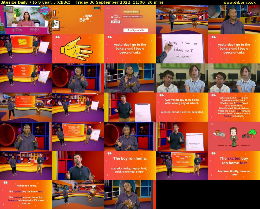 Bitesize Daily 7 to 9 year... (CBBC) Friday 30 September 2022 11:00 - 11:20