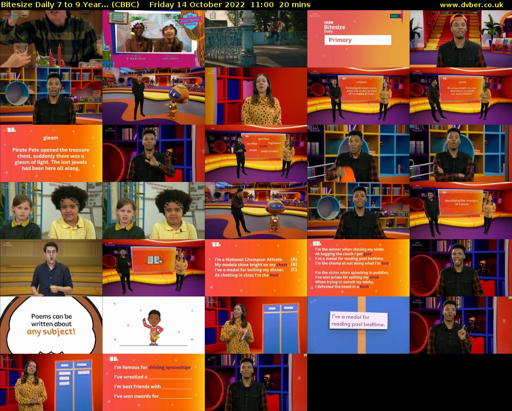 Bitesize Daily 7 to 9 year... (CBBC) Friday 14 October 2022 11:00 - 11:20