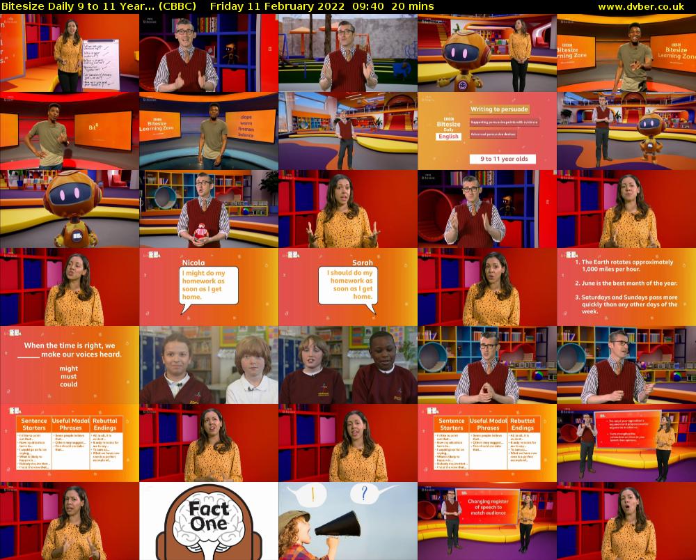 Bitesize Daily 9 to 11 year... (CBBC) Friday 11 February 2022 09:40 - 10:00