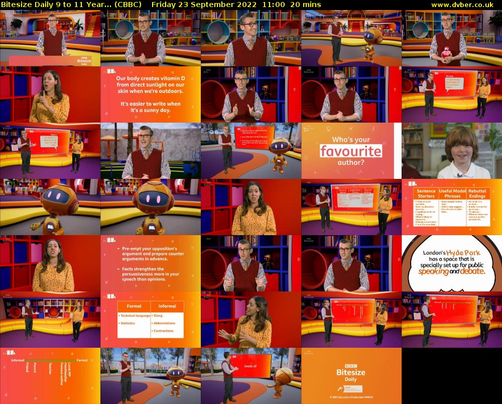 Bitesize Daily 9 to 11 year... (CBBC) Friday 23 September 2022 11:00 - 11:20