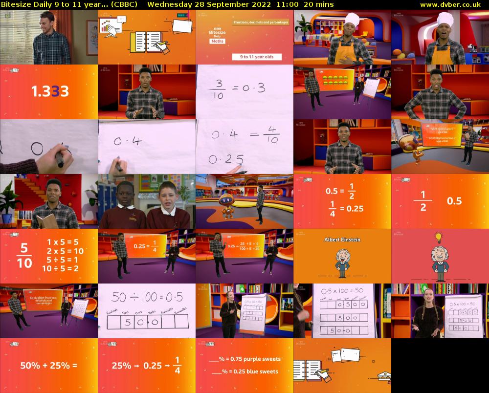 Bitesize Daily 9 to 11 year... (CBBC) Wednesday 28 September 2022 11:00 - 11:20