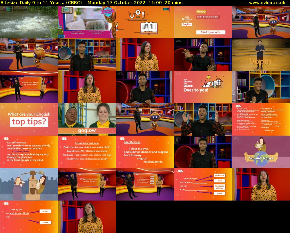 Bitesize Daily 9 to 11 year... (CBBC) Monday 17 October 2022 11:00 - 11:20