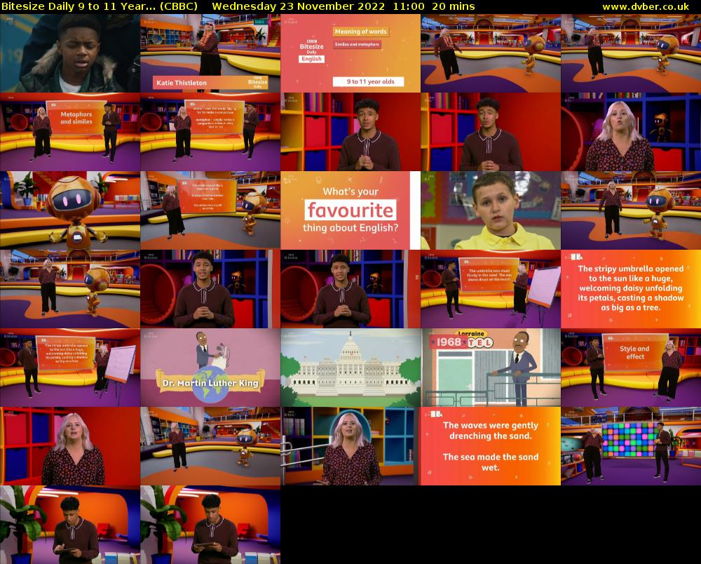 Bitesize Daily 9 to 11 year... (CBBC) Wednesday 23 November 2022 11:00 - 11:20
