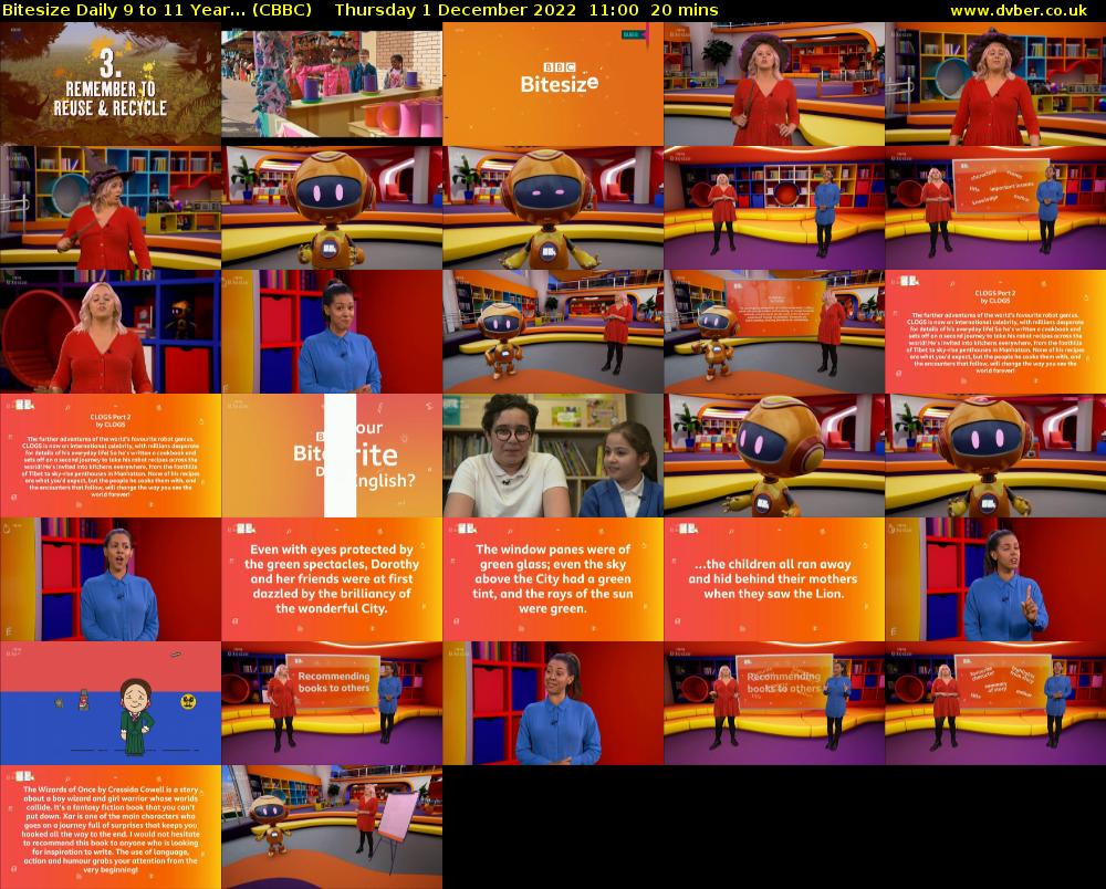 Bitesize Daily 9 to 11 year... (CBBC) Thursday 1 December 2022 11:00 - 11:20