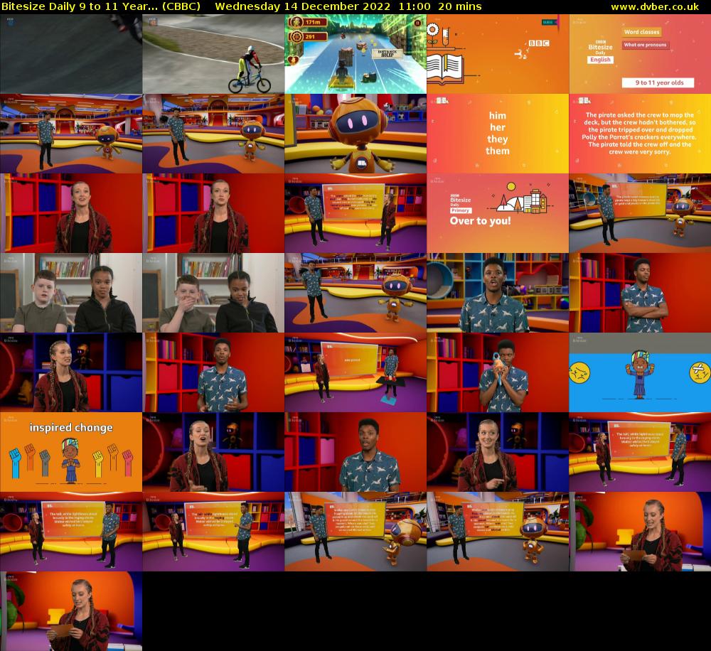 Bitesize Daily 9 to 11 year... (CBBC) Wednesday 14 December 2022 11:00 - 11:20