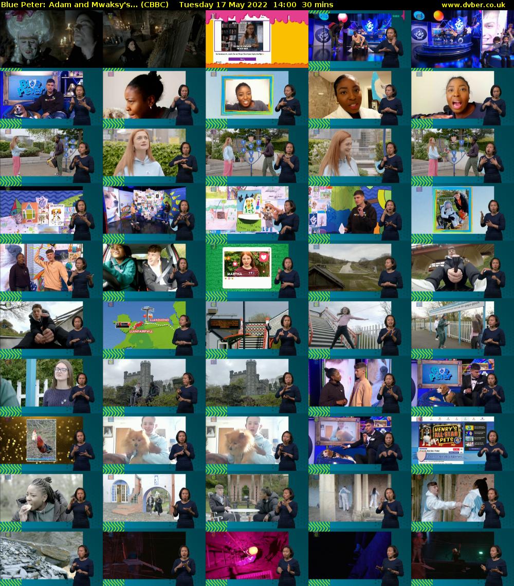 Blue Peter: Adam and Mwaksy's... (CBBC) Tuesday 17 May 2022 14:00 - 14:30