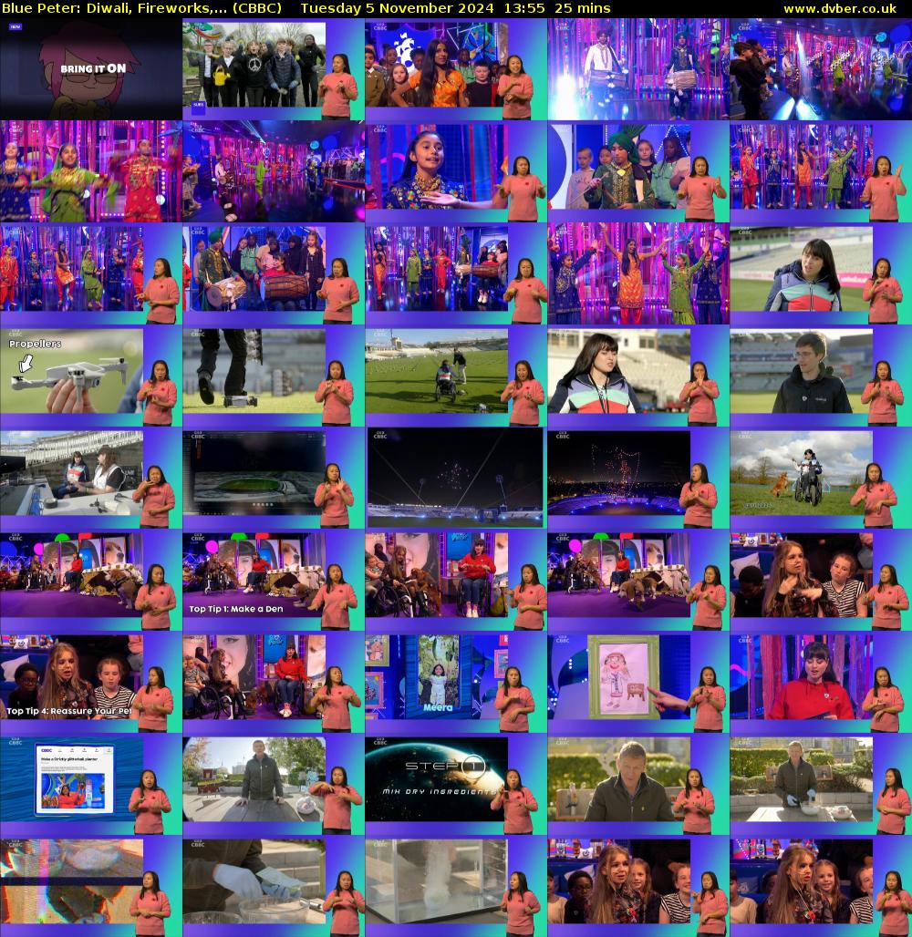Blue Peter: Diwali, Fireworks,... (CBBC) Tuesday 5 November 2024 13:55 - 14:20