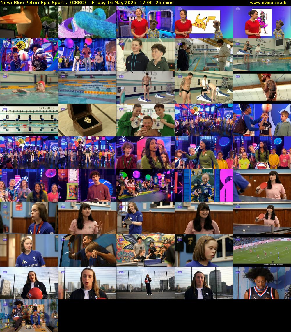 Blue Peter: Epic Sport... (CBBC) Friday 16 May 2025 17:00 - 17:25