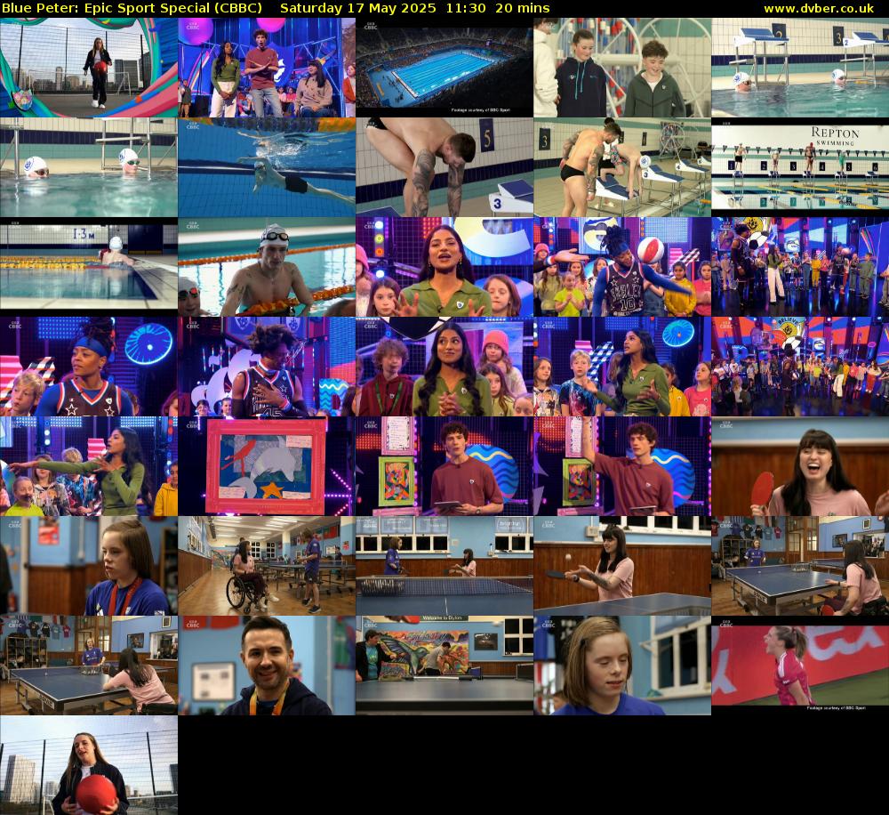 Blue Peter: Epic Sport Special (CBBC) Saturday 17 May 2025 11:30 - 11:50