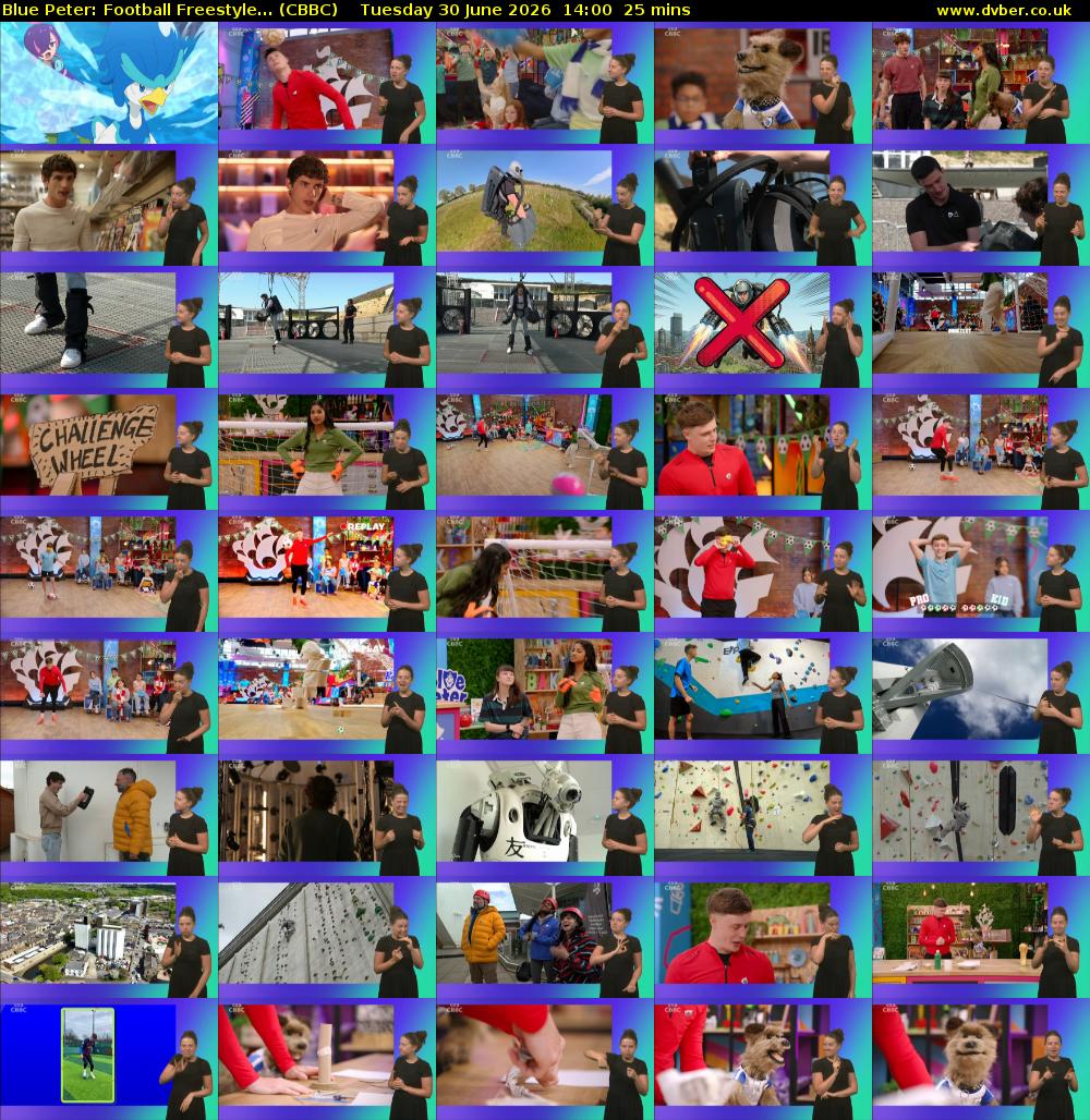 Blue Peter: Football Freestyle... (CBBC) Tuesday 30 June 2026 14:00 - 14:25