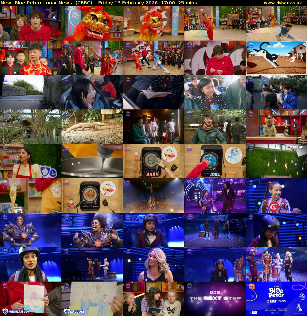 Blue Peter: Lunar New... (CBBC) Friday 13 February 2026 17:00 - 17:25