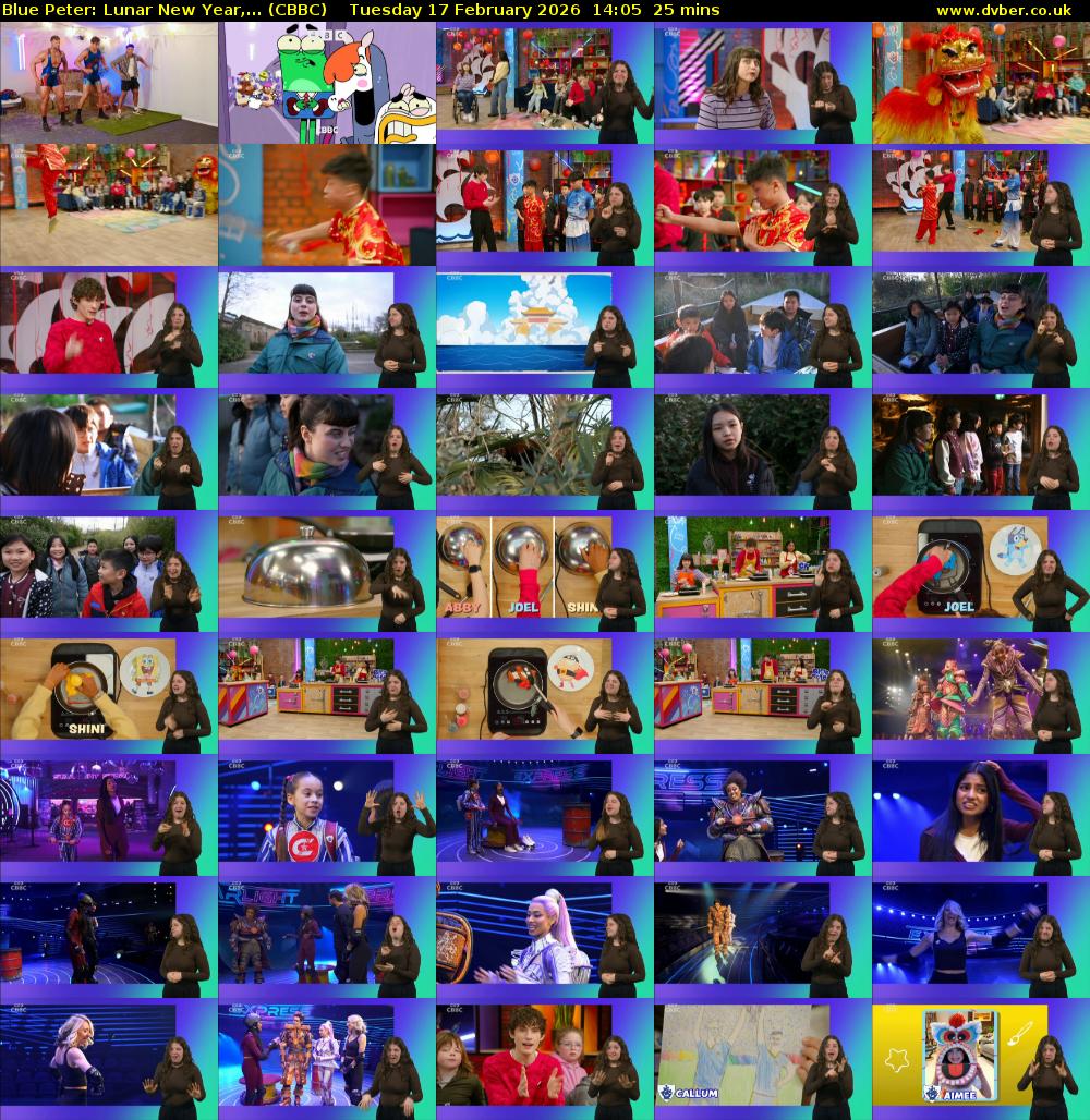 Blue Peter: Lunar New Year,... (CBBC) Tuesday 17 February 2026 14:05 - 14:30