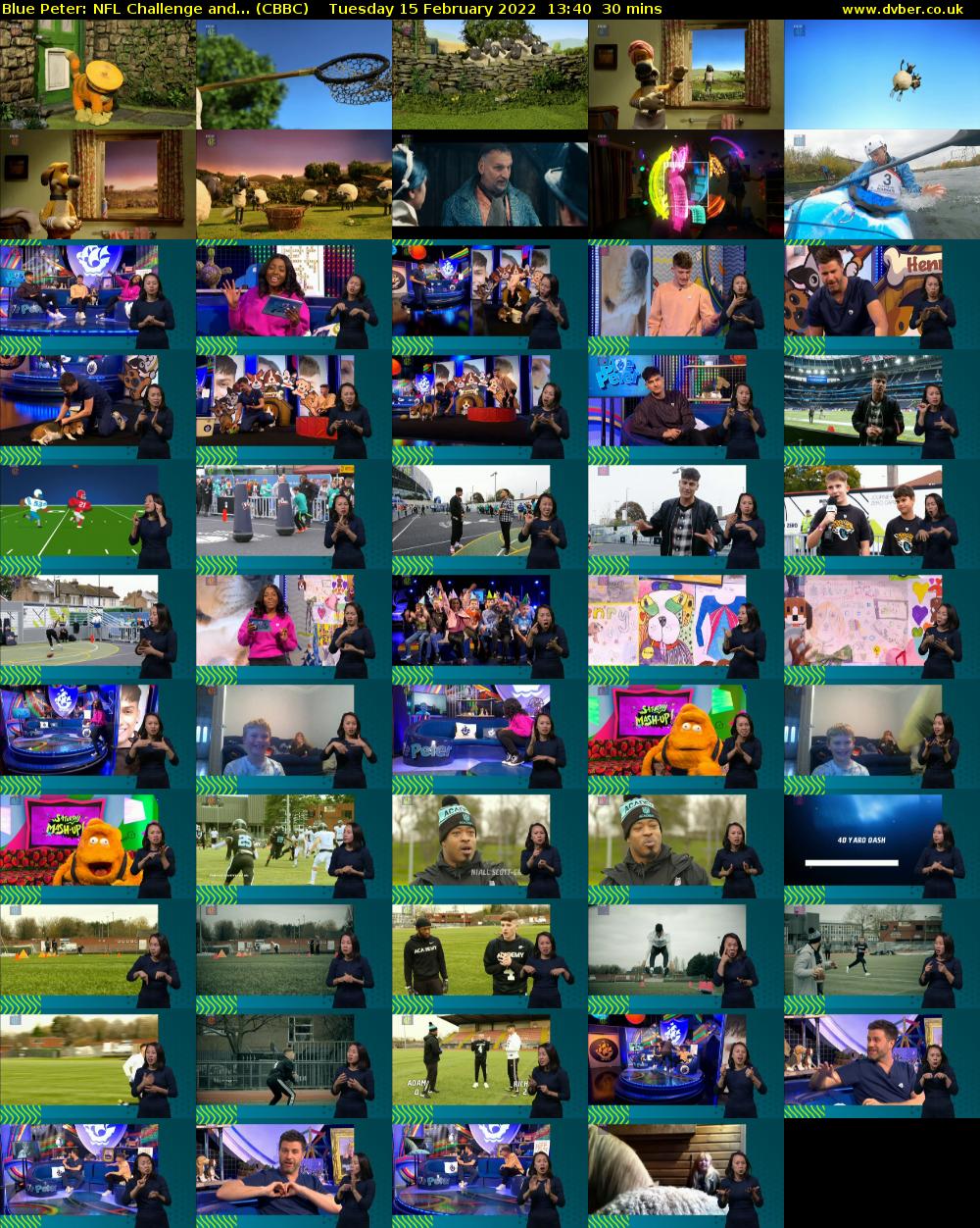 Blue Peter: NFL Challenge and... (CBBC) Tuesday 15 February 2022 13:40 - 14:10