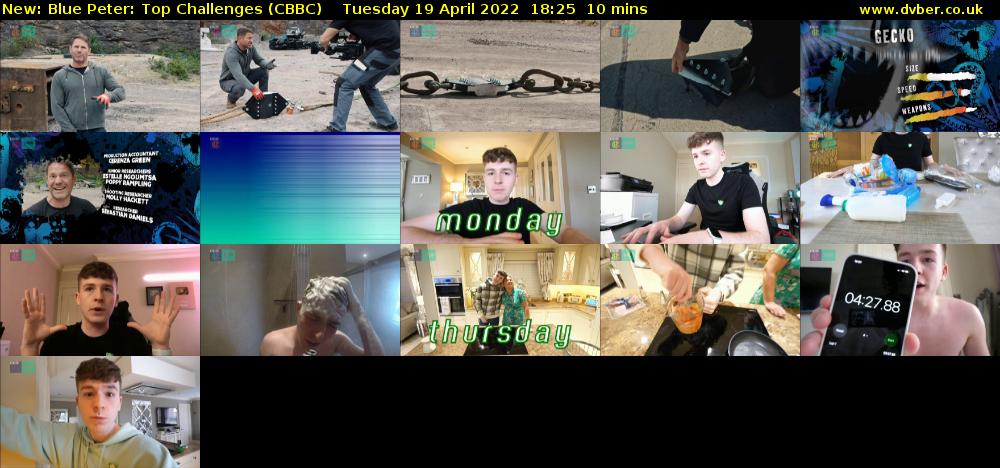 Blue Peter: Top Challenges (CBBC) Tuesday 19 April 2022 18:25 - 18:35