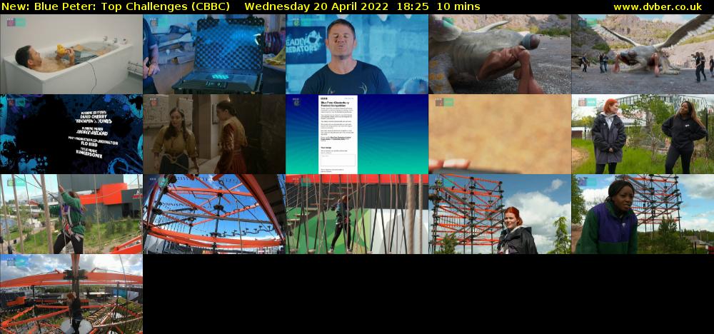 Blue Peter: Top Challenges (CBBC) Wednesday 20 April 2022 18:25 - 18:35