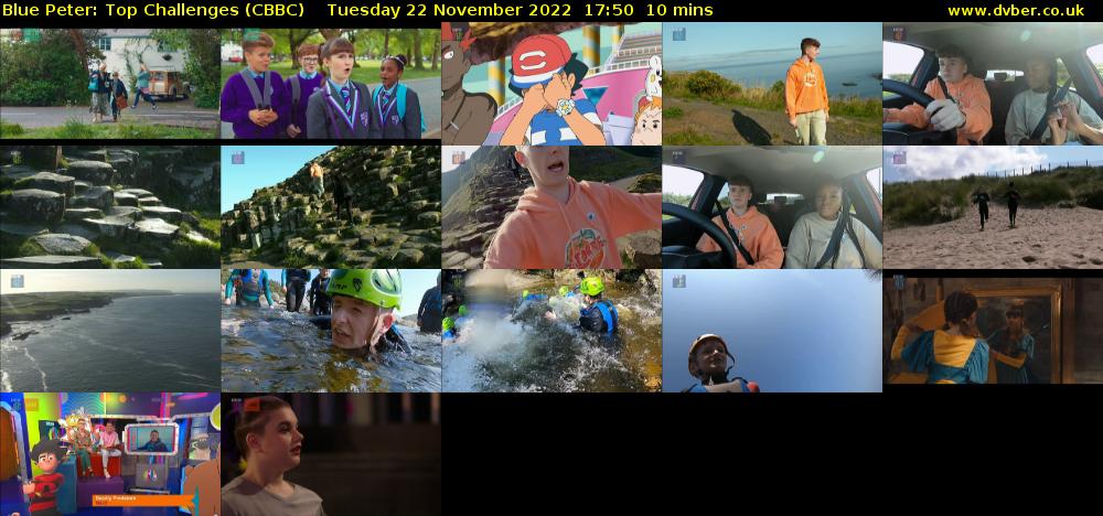 Blue Peter: Top Challenges (CBBC) Tuesday 22 November 2022 17:50 - 18:00