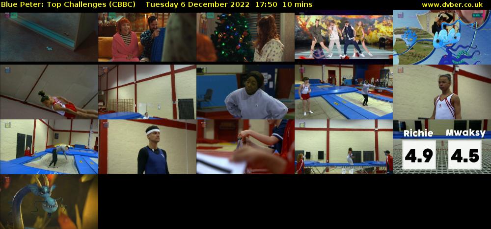 Blue Peter: Top Challenges (CBBC) Tuesday 6 December 2022 17:50 - 18:00