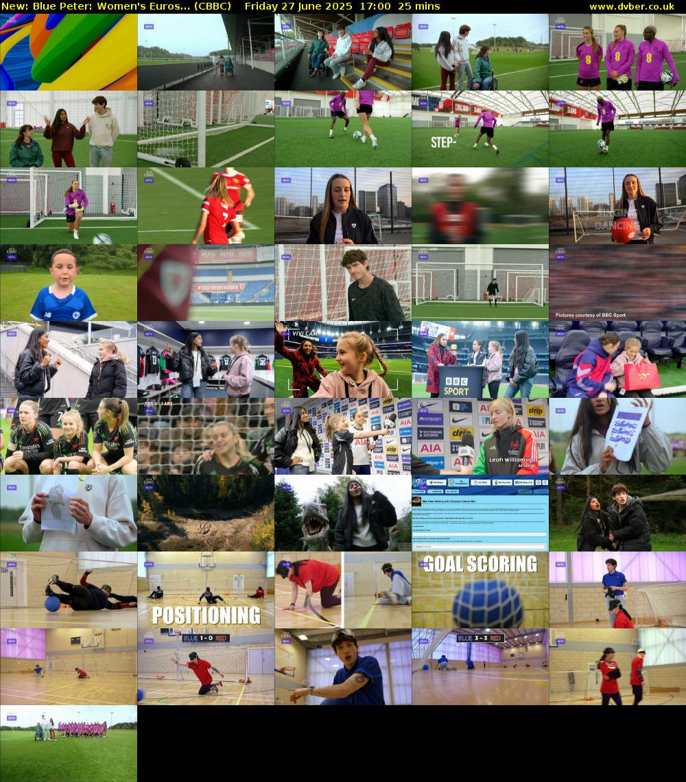 Blue Peter: Women's Euros... (CBBC) Friday 27 June 2025 17:00 - 17:25