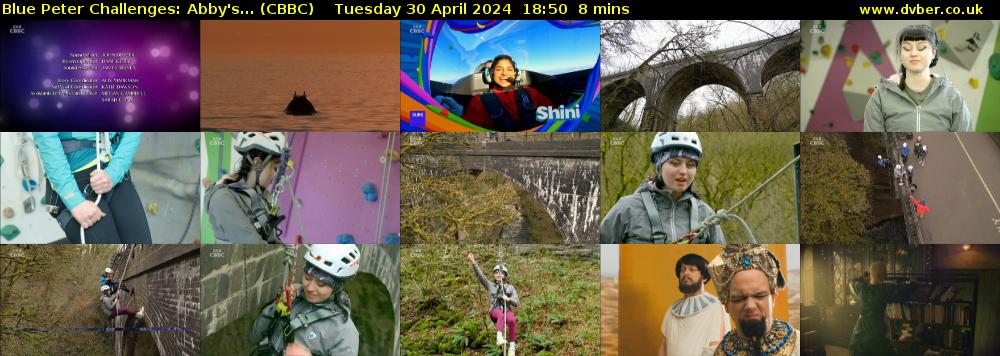 Blue Peter Challenges: Abby's... (CBBC) Tuesday 30 April 2024 18:50 - 18:58