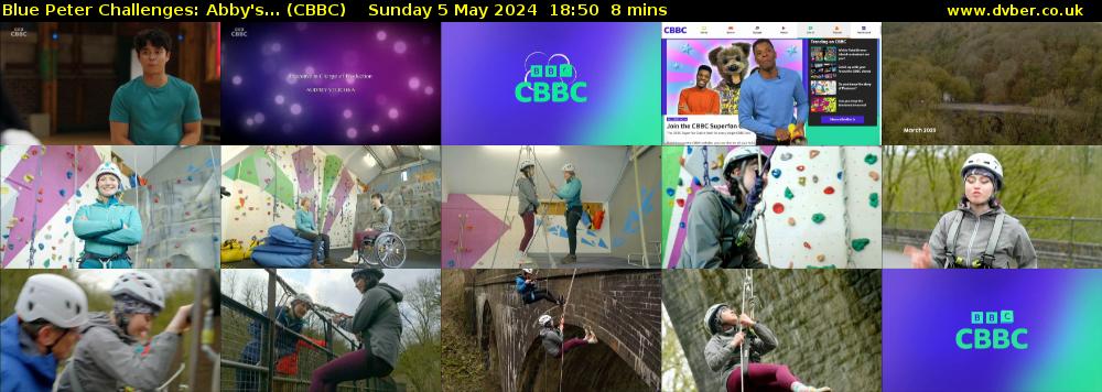 Blue Peter Challenges: Abby's... (CBBC) Sunday 5 May 2024 18:50 - 18:58