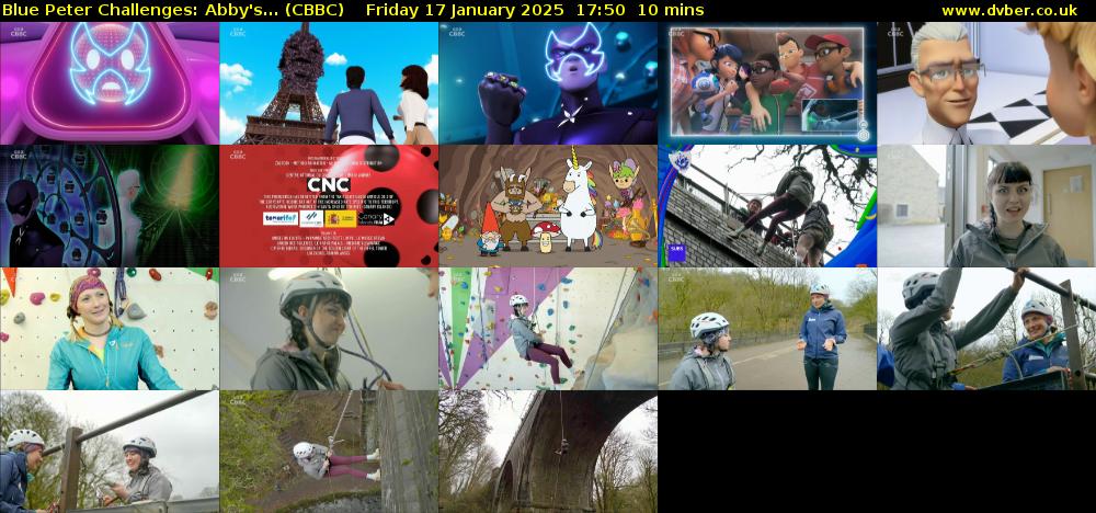 Blue Peter Challenges: Abby's... (CBBC) Friday 17 January 2025 17:50 - 18:00
