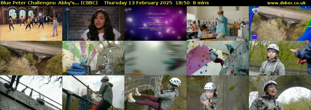 Blue Peter Challenges: Abby's... (CBBC) Thursday 13 February 2025 18:50 - 18:58