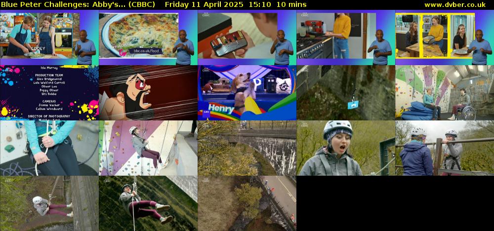 Blue Peter Challenges: Abby's... (CBBC) Friday 11 April 2025 15:10 - 15:20
