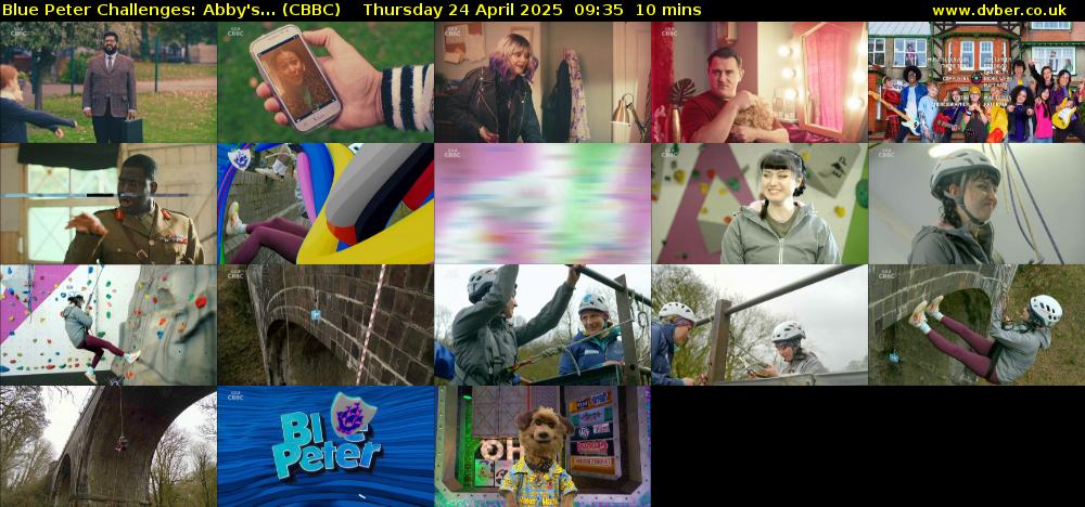 Blue Peter Challenges: Abby's... (CBBC) Thursday 24 April 2025 09:35 - 09:45